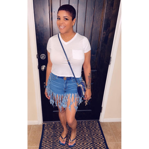 Short Slv V-neck W/pocket Crop Top